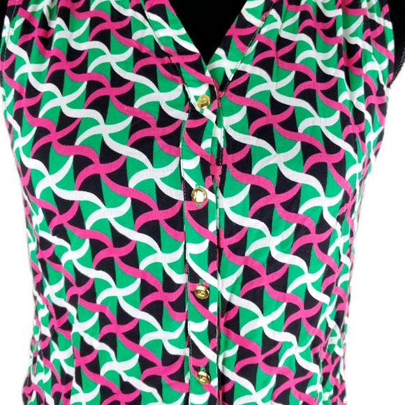 Kaari Blue Womens S Geometric Sleeveless Button Up Top - Picture 3 of 7